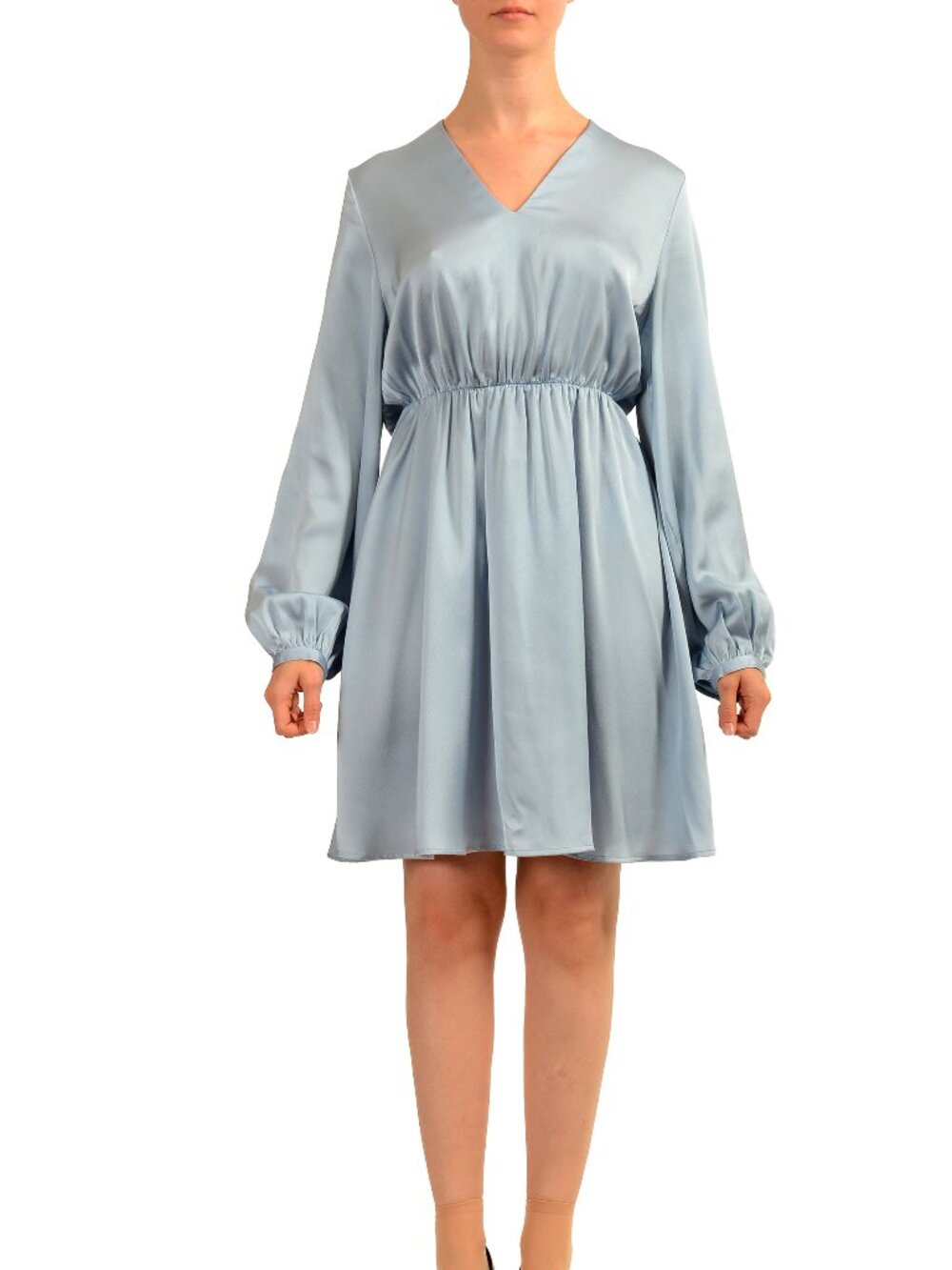 Hugo Boss Women's "C_Doria" Light Blue Long Sleeve Fit & Flare Dress US XS IT 38